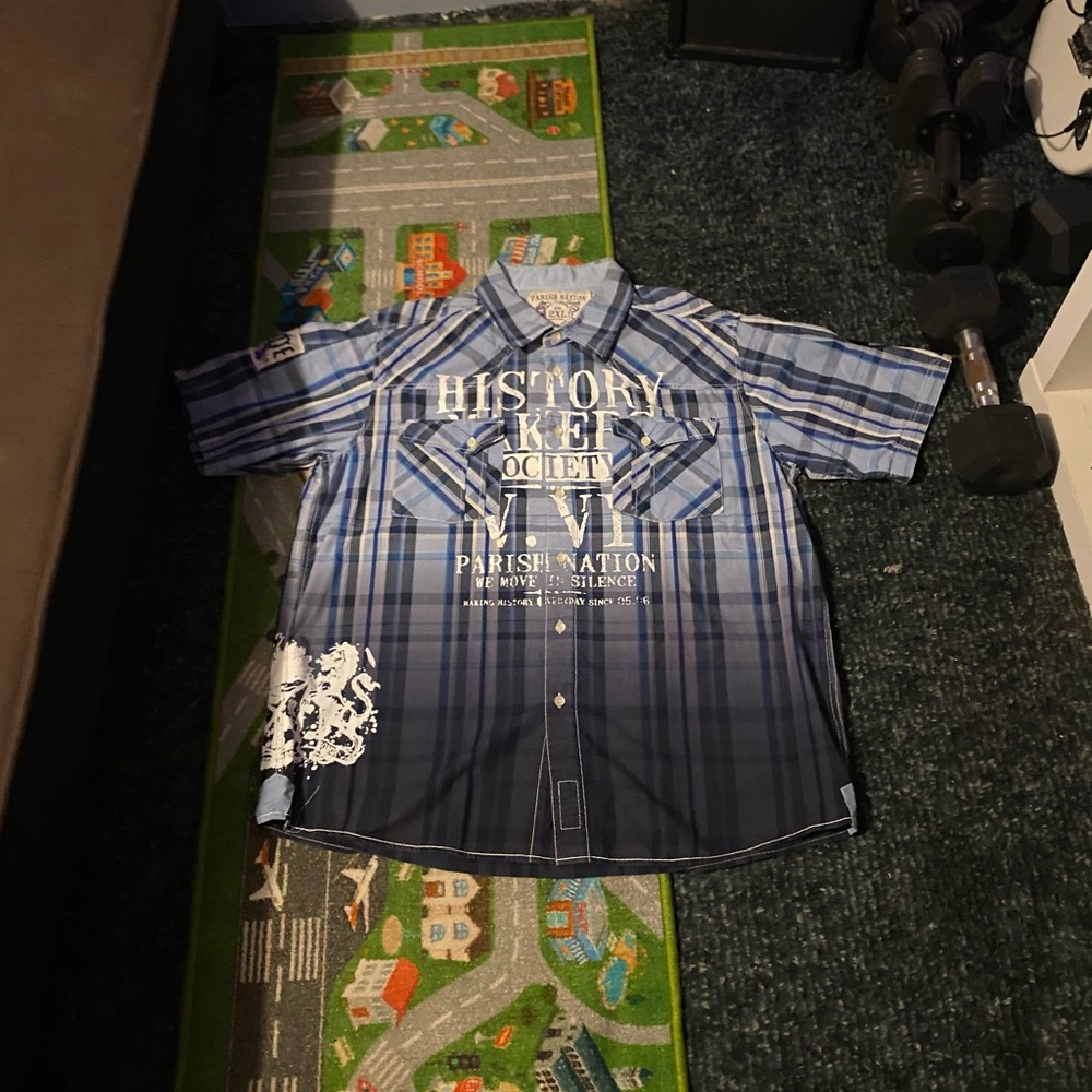 Blue Grungy Plaid Men's Shirt